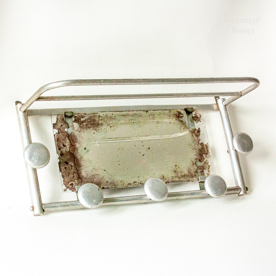 FRENCH Vintage Aluminium 1950s MCM Coat Rack With Shelf and Mirror Etsy