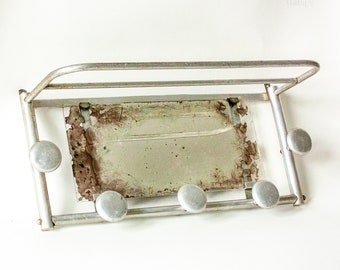 Coat Rack with Hat Shelf and Mirror 1950s FRENCH Atomic Vintage Train Rack