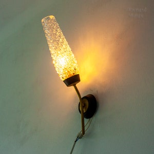 Wall Light Sconce with Long Faceted Glass Cone Shade FRENCH Vintage 1950s/60s MCM