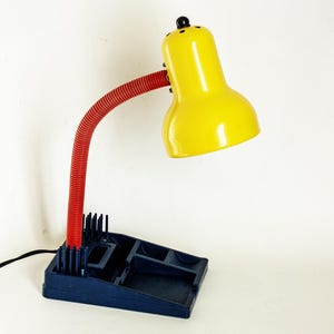 Memphis Desk Lamp with Desk Tidy French Vintage 1980s in Primary Colours