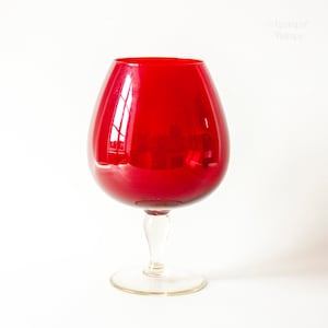 Empoli Brandy Balloon Snifter in Ruby Red Italian Optic Glass 1970s Vintage