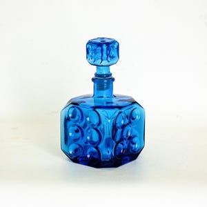 Rare EMPOLI Dice Decanter 1970s Blue Glass Noppa Genie Bottle with Dice Stopper