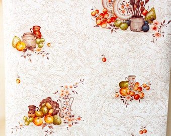 3 Meters of Kitchen Wallpaper FRENCH 1980s Vintage Orange Fruit Design by Lutèce