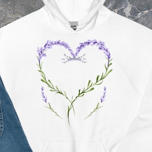 Lavender Heart Hoodie, Cottagecore Hoodie, Gift for Her, Nature Lover, Botanical Hoodie