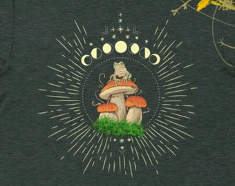 Mushroom & Frog Mystical Shirt, Cottagecore Aesthetic, Nature Lover, Mushroom Shirt, Botanical Shirt