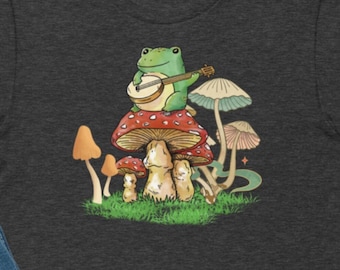 Frog Banjo Mushroom T-Shirt, Cottagecore Botanical Tee