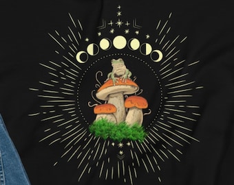 Mushroom & Frog Mystical Sudadera, Cottagecore Aesthetic, Nature Lover, Mushroom Sudadera, Botánica Sudadera