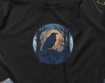 Raven Graphic Crop Top in Scandinavian Goth Style, Perfect Bird Lover Gift, Viking Inspired