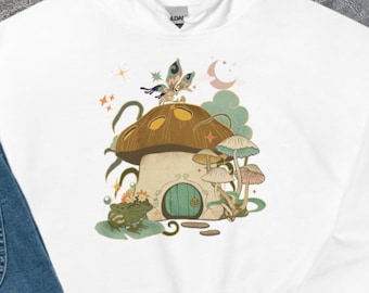 Mushroom House Frog Hoodie, Cottagecore Goblincore Aesthetic