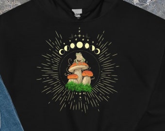 Mushroom Frog Embroidered Hoodie, Cottagecore Mystical Design