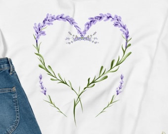 Sweatshirt met lavendelhart, cottagecore botanische trui