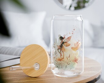 Pastel Fairycore Watercolor Tumbler - Enchanted Fairy Design Glass - 16oz Nature-Inspired Drinkware