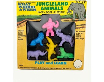Vintage 1982 Diener Jungleland Animals NOS  Toy Set What Where When #3602