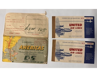 Vintage Airline Ephemera Lot 1950s United Air Lines Tickets C&S Chicago Southern