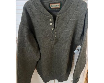 VTG Remington Wool Blend Sweater Pullover Mens M Knit Henley 5 Button USA Made