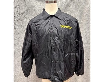 Vintage y2k windbreaker Jacket SOULFLY FIRE Flames Black Snap Nylon 2XL