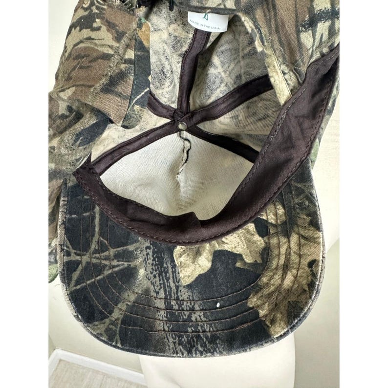 VTG 80s Mossy Oak Treestand Camo Hunting Hat Face Mask Snapback USA image 8