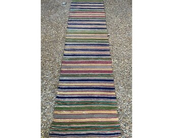 NOS Vintage 1940-50s Handmade Braided Wool Runner 21.5x134" Multi-Color MCM