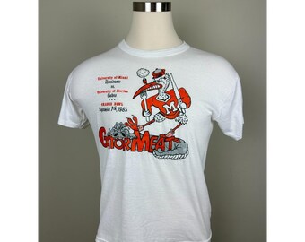 VTG 1985 Miami Hurricanes Gator Meat T Shirt Russell Athletic USA Mens L Rare