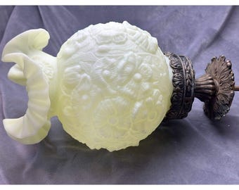 Vintage Fenton Uranium Custard Satin Glass Poppy Lamp Globe Ceiling Light