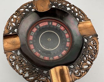 Vintage Las Vegas Copper Finish Working Roulette Wheel Ashtray 5" Japan