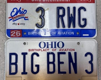 Ohio License Plate Lot of 2 – Bicentennial & Birthplace of Aviation – Display