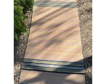 Vintage Handwoven Wool Rug 24.5"x48.5" Pastel Striped Flat Weave MCM