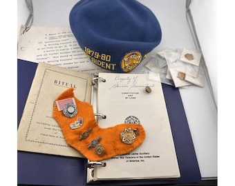 Vintage JWVA 1979-80 President Beret & Pins Set Post 389 Jewish War Veterans