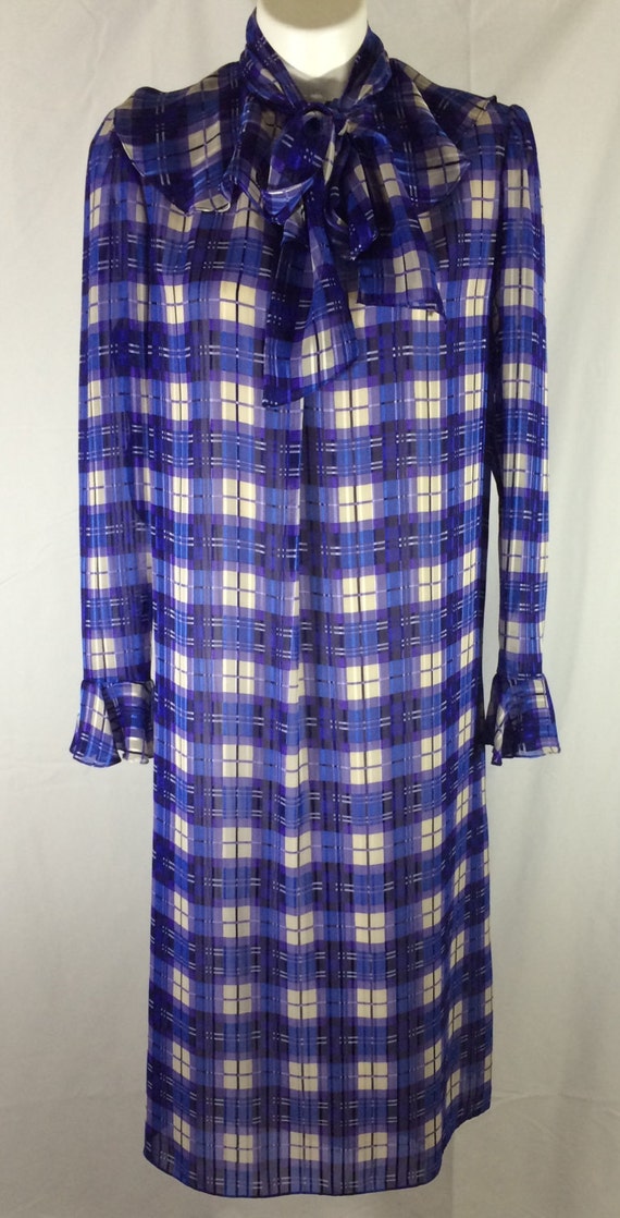 Hanae Mori 80's Vintage Ladies Sheath Dress Blue … - image 3