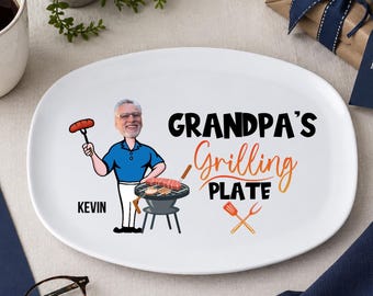 Personalized Grandpa Plate, Custom Face Father’s Day Gift for Grandpa, Grandpa’s Grilling Plate, BBQ Grandad Gift From Grandkids