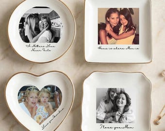Plato de joyería personalizado con foto para mamá, regalo personalizado para el Día de la Madre, plato de cerámica para baratijas con foto, regalo de recuerdo para mamá.