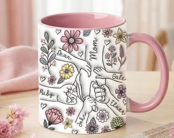 Personalized Mom Mug with Kids Names, Custom Floral Coffee Mug for Mom, Mothers Day Gift from Daughter Son