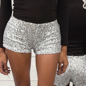 silver glitter shorts