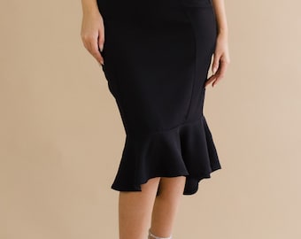 High Waist Pencil Skirt | Ruffle Pencil Skirt | Pencil Skirt with Ruffle Bottom