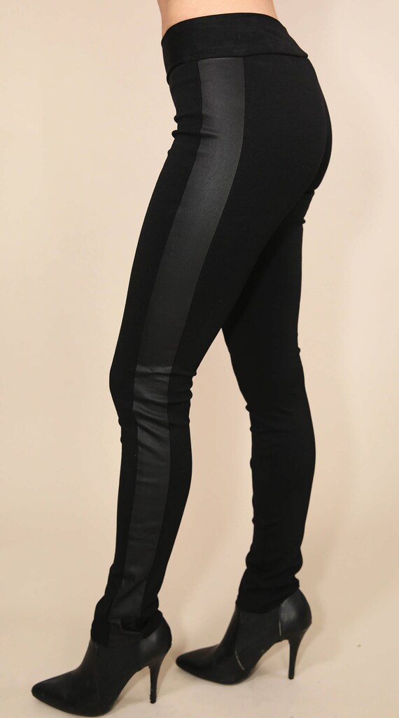 Leggings Black Vegan Leather Stripe Pant Etsy