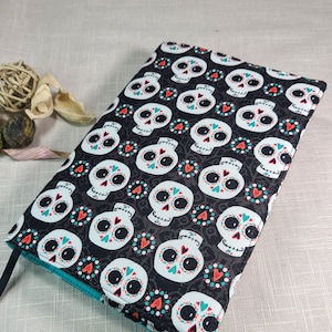 Adjustable Book Cover - Sugar Skulls Book Cover - Fabric Book Cover - Fabric Book Jacket - Medium Size Book Cover for Books 8&quot; - 8.5&quot; Tall