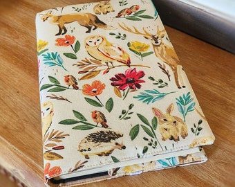 Adjustable Fabric Book Cover, Book Sleeve, Book Dust Jacket, Book Accessories, Reusable Book Cover Paperback or Hardcover – Forest Friends