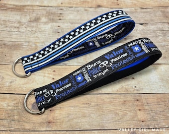 Police Support Keychain Wristlet | LEO Keychain | Blue Line Keychain Wristlet | Back the Blue