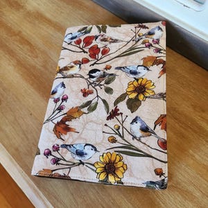 Birds on Branches Adjustable Book Cover | Nature Book Cover | Fabric Book Cover | Padded Book Cover