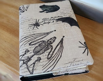 Adjustable Fabric Book Cover, Book Dust Jacket, Book Accessories, Reusable Book Cover Paperback or Hardcover – Salem Witch Spells