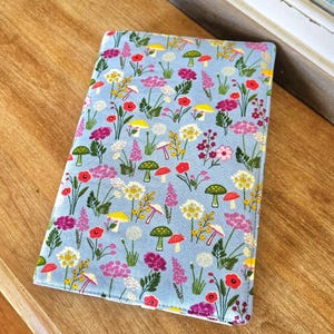 Flowers and Mushrooms Adjustable Book Cover | Fabric Book Cover