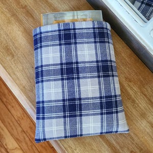 Blue Plaid Foam Padded Book Sleeve | Flannel Book Protector | Winter Theme Book Pouch | Designer Fabric Book Protector | Padded Book Pocket