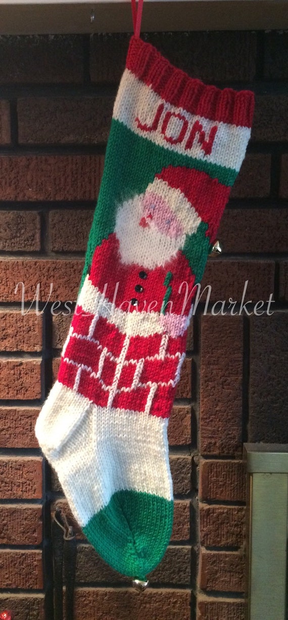 Hand Knitted Personalized Christmas Stocking Santa Chimney Sequins /& Beads 24/"