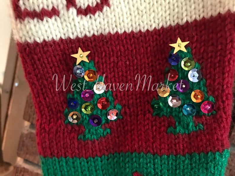 Kit for Vintage Personalized Hand Knit Christmas Tree and Santa Stocking with 100% WOOL FREE SHIPPING image 4