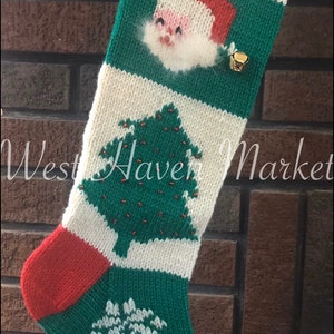 Kit for Vintage Personalized Hand Knit Santa w/ Christmas Tree & Snowflake Stocking 100% WOOL - FREE SHIPPING!!