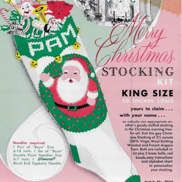 PDF for Vintage Santa Merry Christmas Stocking - Columbia Minerva Pattern - Digital Download