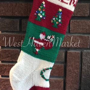 Kit for Vintage Personalized Hand Knit Christmas Tree and Santa Stocking with 100% WOOL FREE SHIPPING image 1