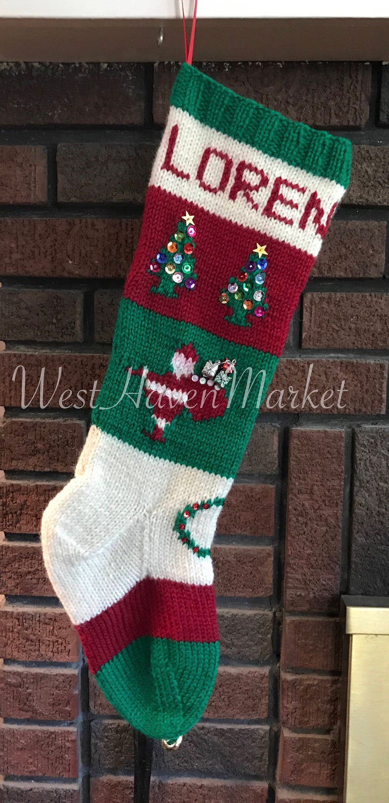 Kit for Vintage Personalized Hand Knit Christmas Tree and Santa Stocking with 100% WOOL FREE SHIPPING image 1