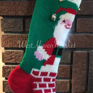 PDF for Vintage Kriss Kringle Down the Chimney Christmas Stocking PATTERN