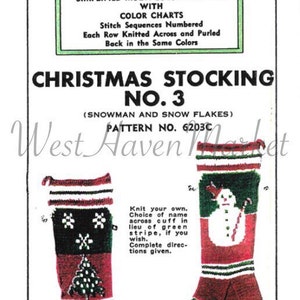 PDF for Vintage Personalized Grace Ennis No. 3 Snowman & Snowflakes Christmas Stocking - INSTANT DOWNLOAD!!